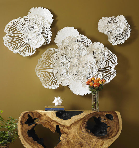 Flower Wall Art, White, Metal