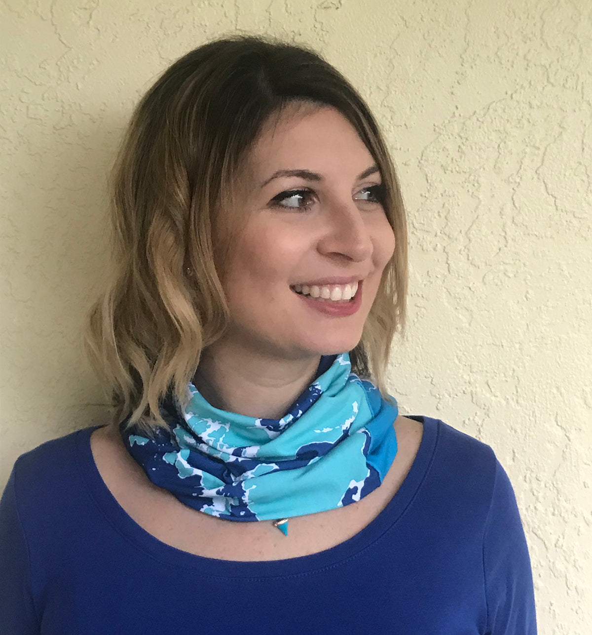 NEW Coastline Multi-Way Mini Infinity Scarf, Navy Blue + Aqua