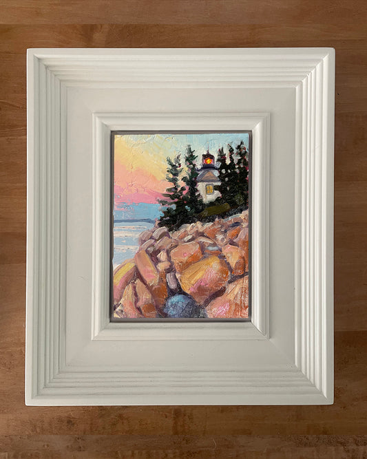 Sunrise at Bass Harbor Light, 10.5x12.5 inches With Frame