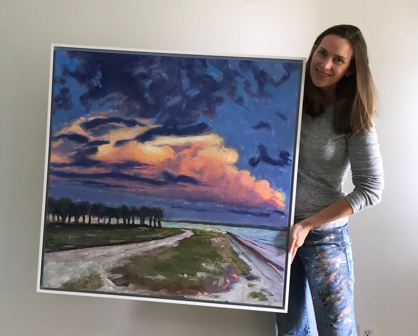 Pink Clouds Over Tampa Bay, 36x36 inches with frame