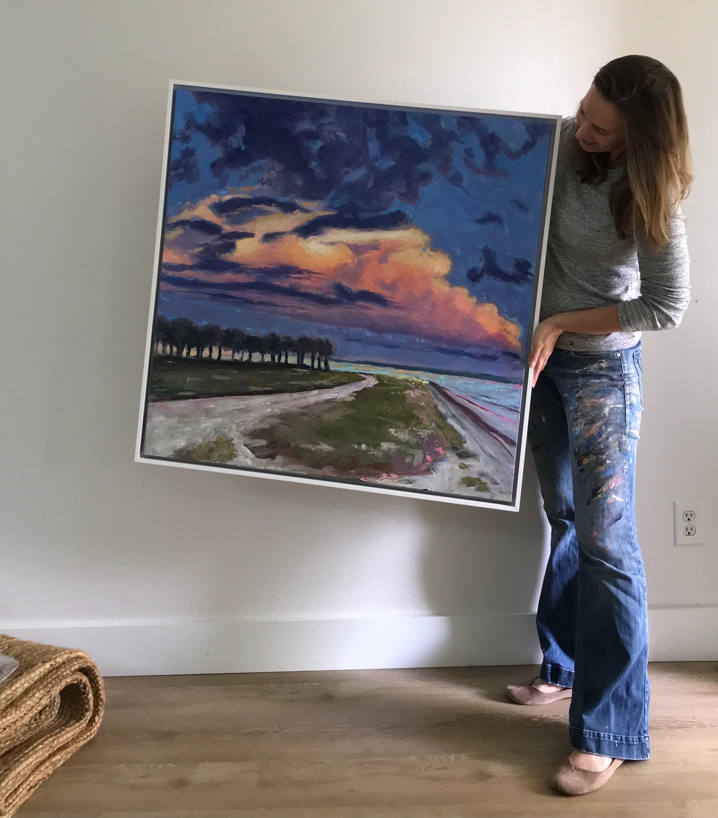 Pink Clouds Over Tampa Bay, 36x36 inches with frame