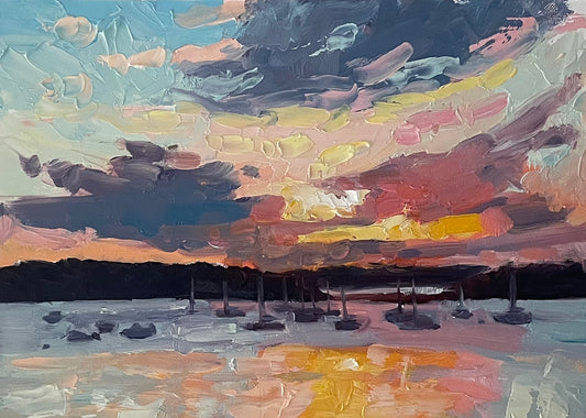 Sunrise Over the Marina, 12.5 x 10.5 inches framed