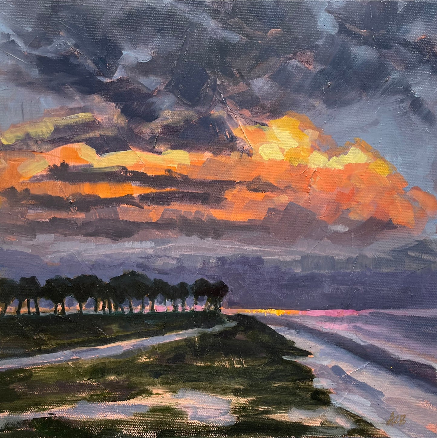 Sunset over the Palms, 12x12 inches