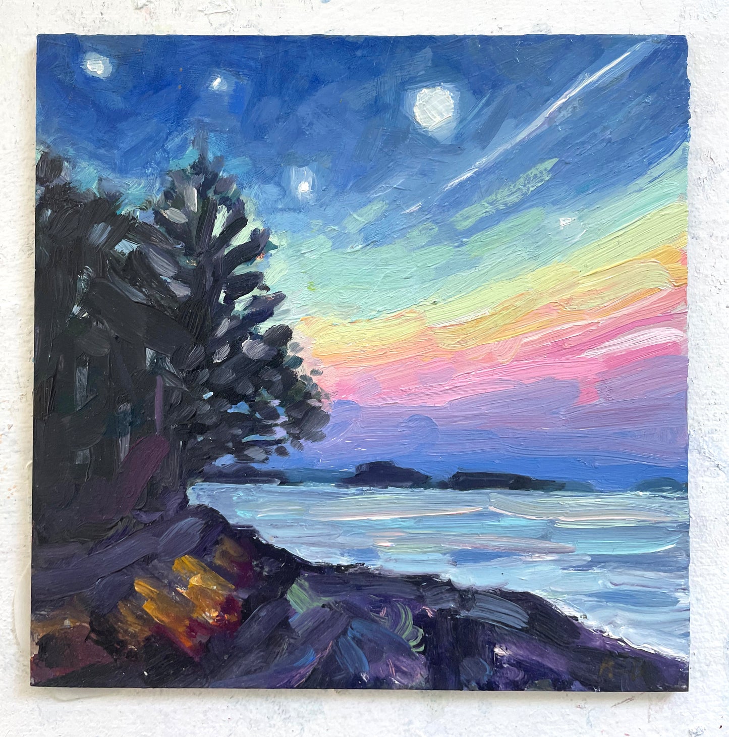 Night Falling Over Macworth Island, 6x6 inches