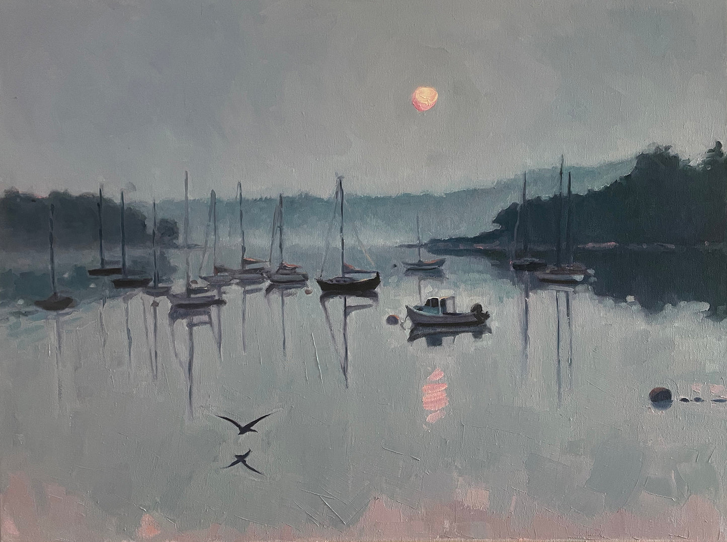 Quiet Mist in the Mooring Field, 24 x 18 inches