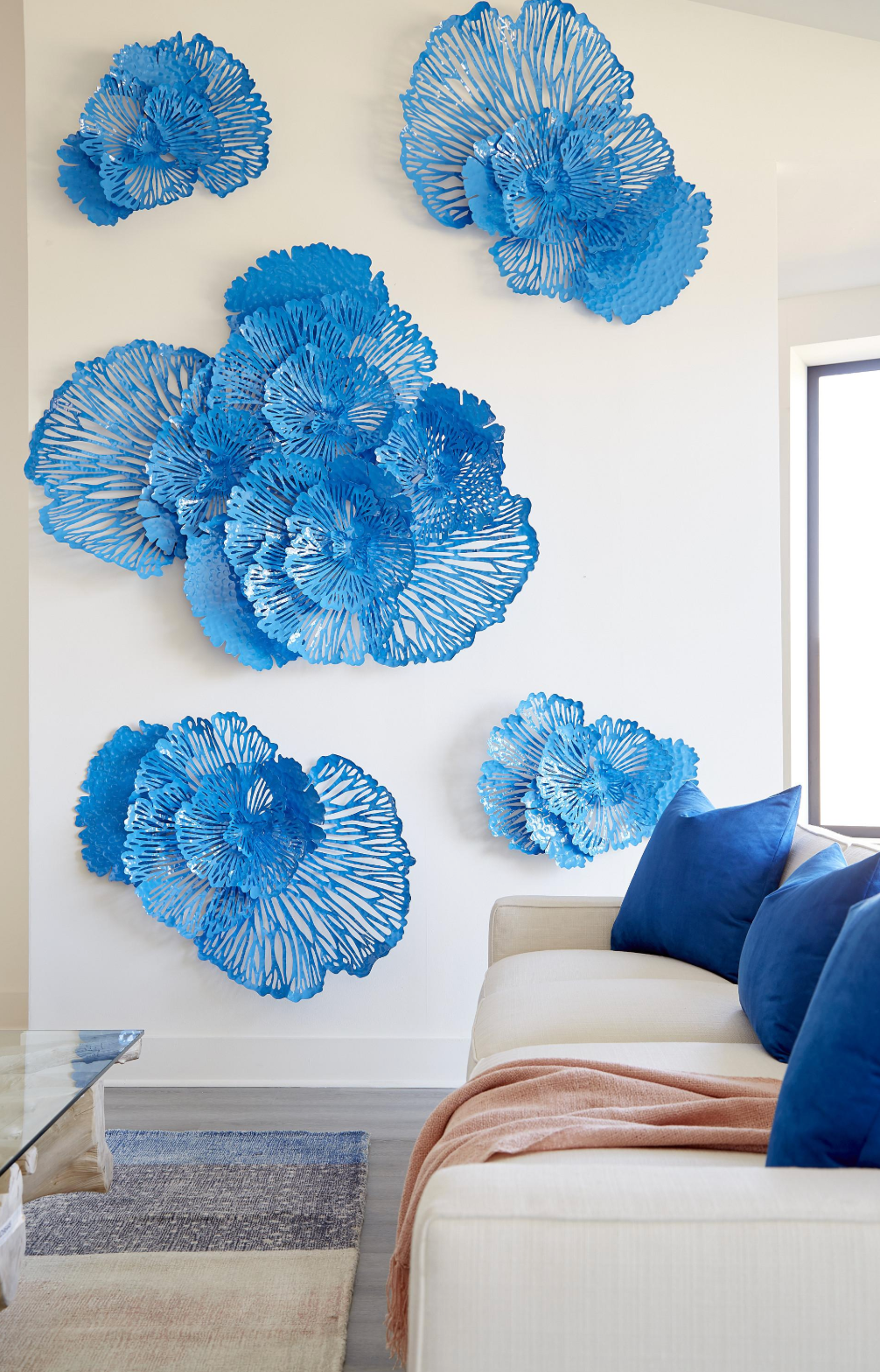 Flower Wall Art, White, Metal