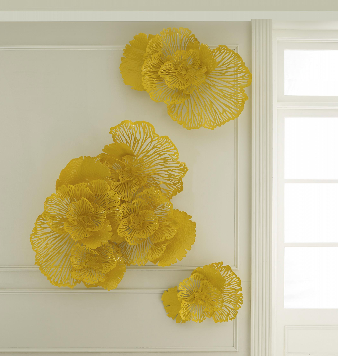 Flower Wall Art, White, Metal