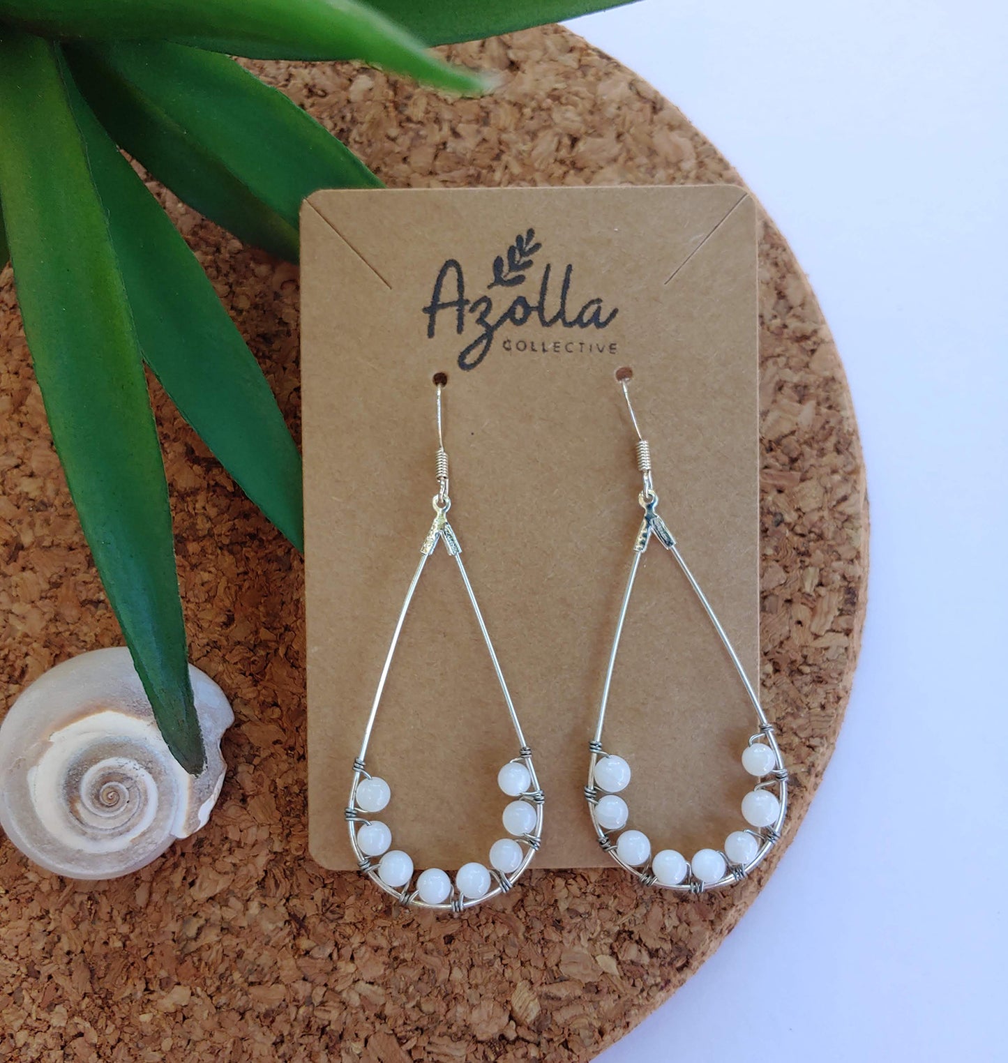 Spearmint Neck Band and Mother of Pearl Teardrop Earrings