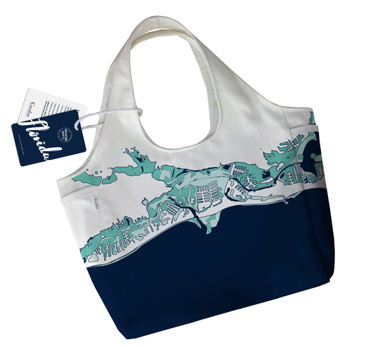 Gulf Coast Boho Tote, Navy + Sand