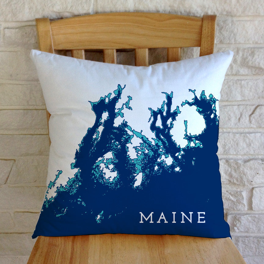 Maine Coast Pillow: Penobscot Bay to Frenchman Bay, Navy/Aqua/White