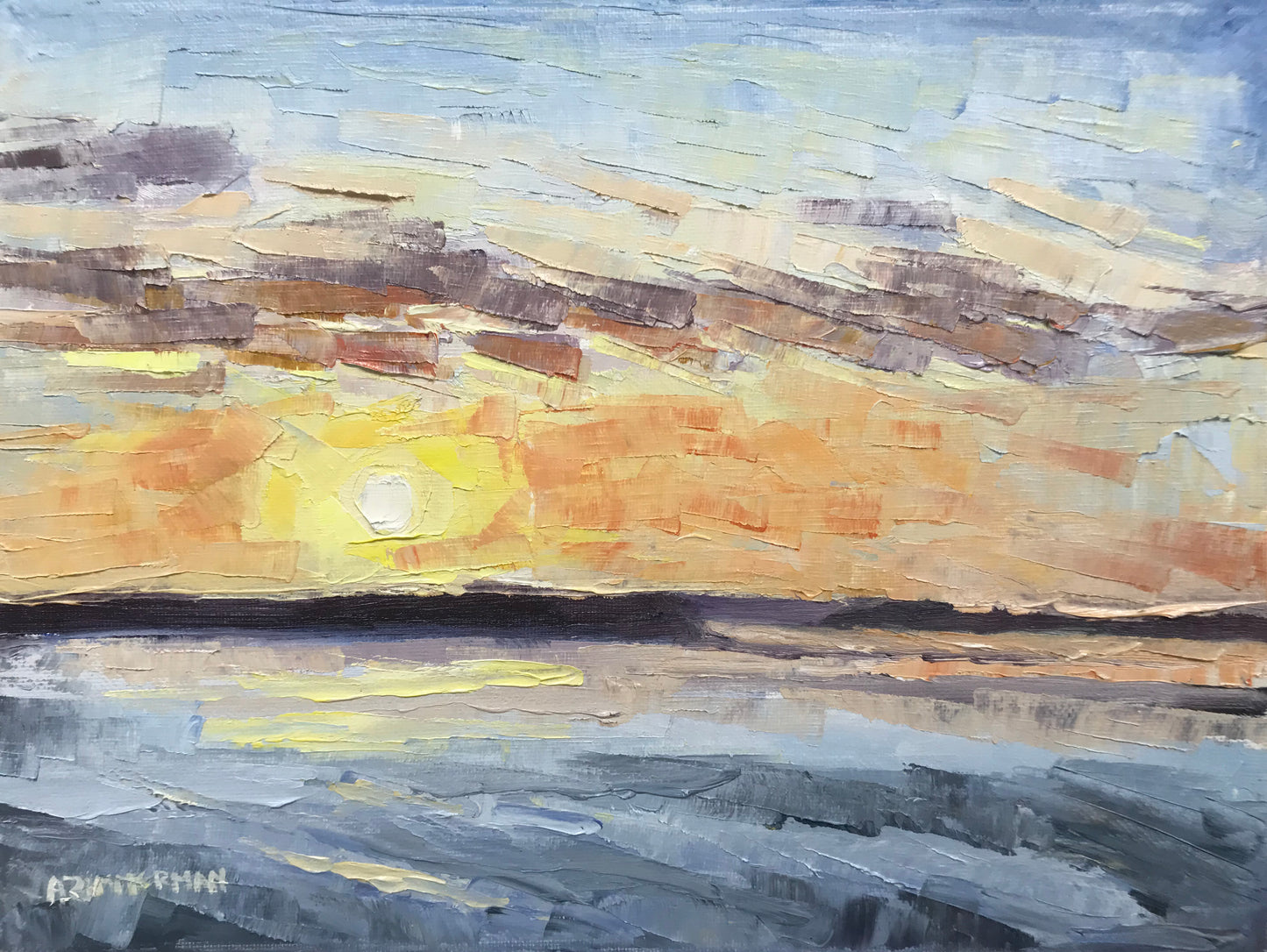 Yellow Sunset with Palette Knife 12x9, August 2, 2020