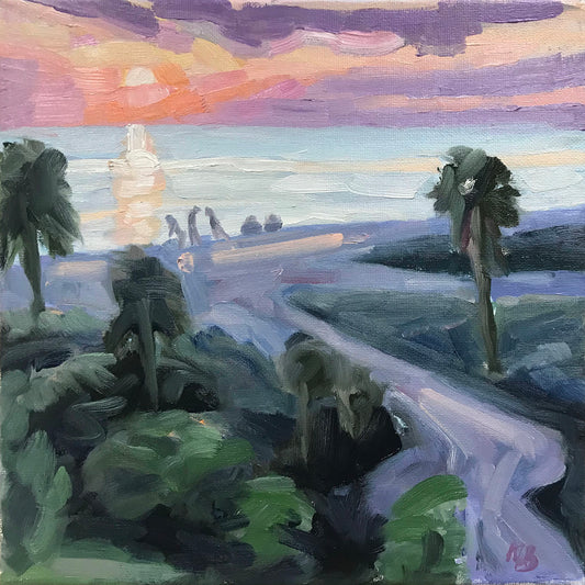 Sunset over the Gulf of Mexico from the Fort, 10"x10", 2021