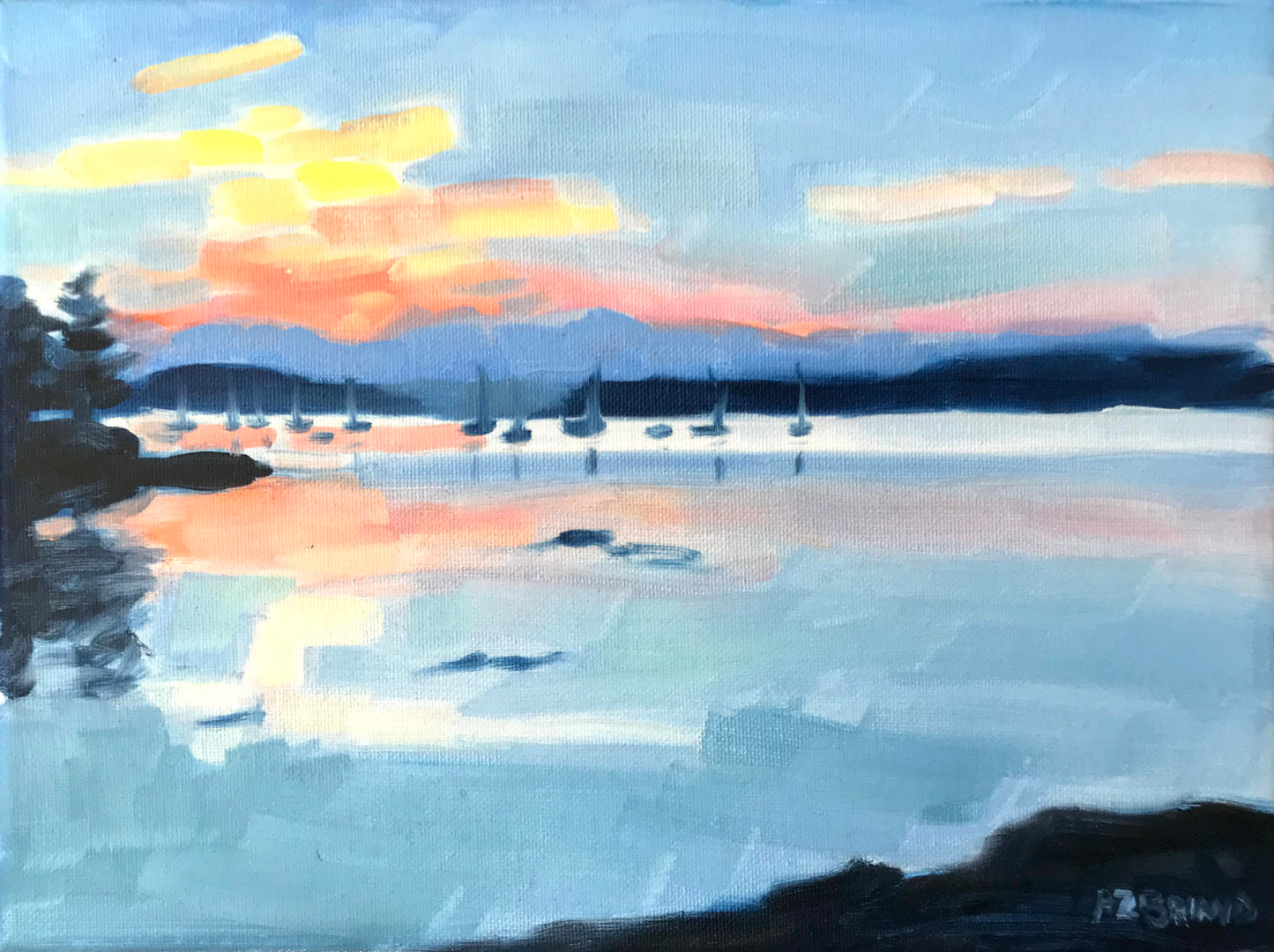 Sunrise Over the Marina Color Study 12x9