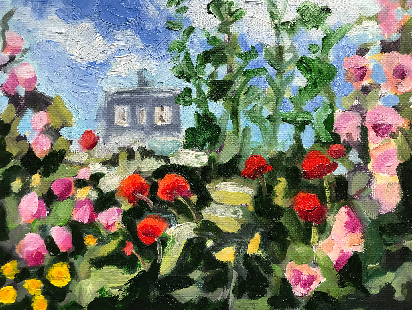 July Gardens on Monhegan, 13.5 x 11.5 inches With Frame