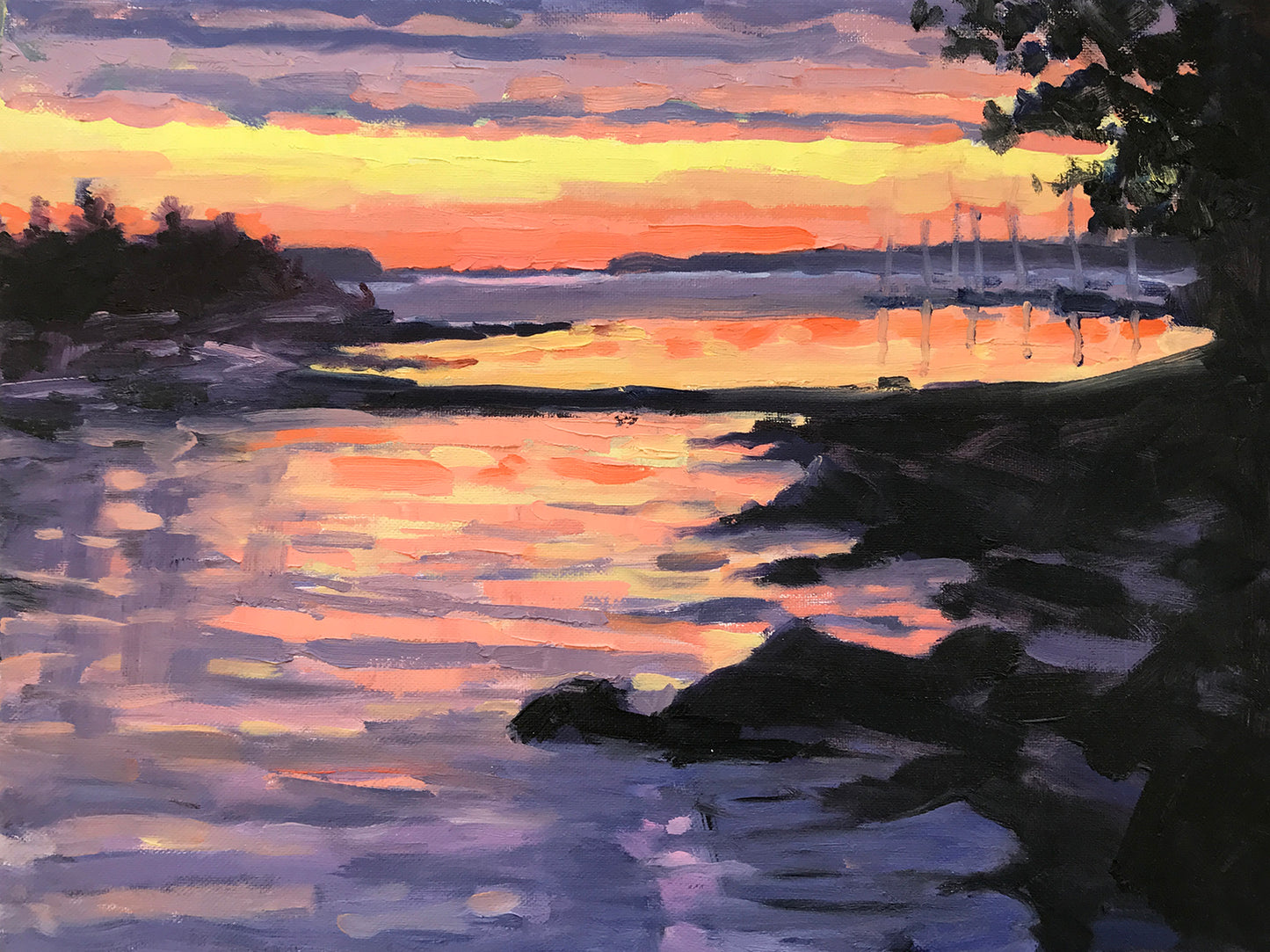 Sunrise from Jewell Island 16x12, 2020