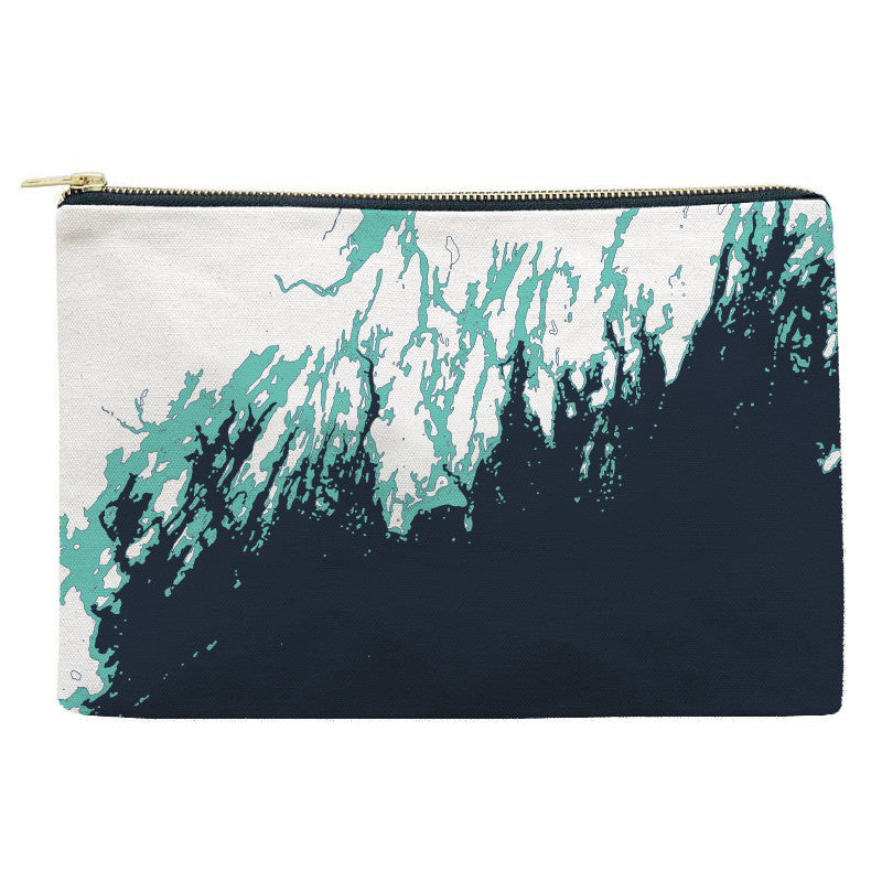 Maine Coast Zippered Pouch, Faded Turquoise and Indigo