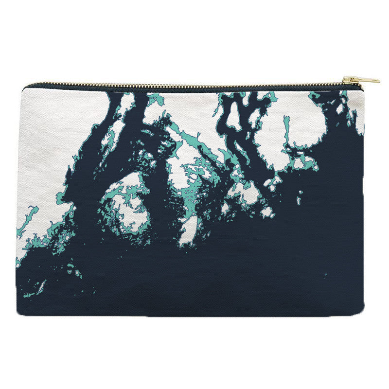 Maine Coast Zippered Pouch, Faded Turquoise and Indigo