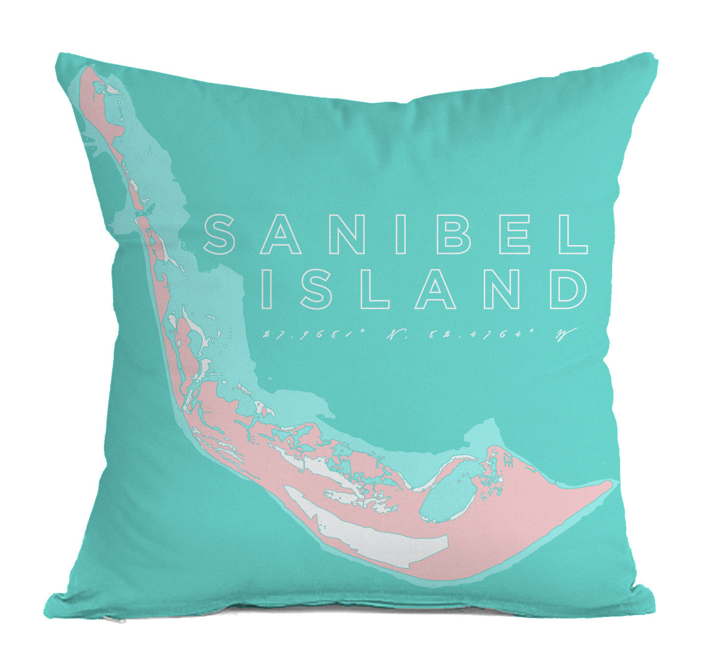 Sanibel Island Indoor/Outdoor Decorative Throw Pillow, Pink & Aqua