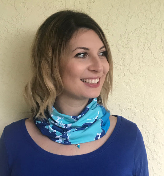 NEW Coastline Multi-Way Mini Infinity Scarf, Navy Blue + Aqua